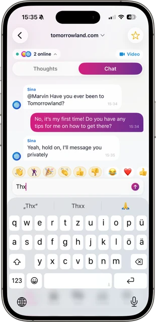 weblin app: chat on tomorrowland.com