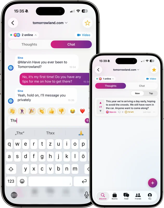 weblin app: chat and thoughts on tomorrowland.com