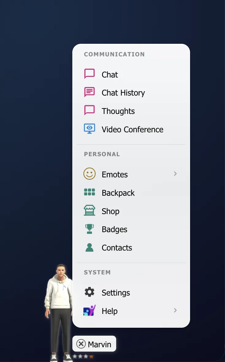 Your weblin avatar menu